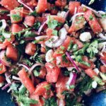 Salade de pastèque, féta, oignons rouges